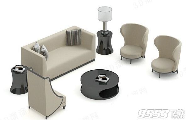 黑灰色沙发茶几组合 3d模型