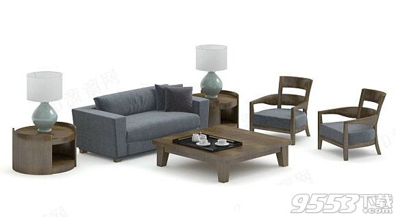 现代蓝色沙发茶几组合 3d模型