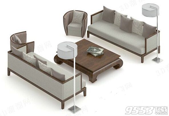 双长椅沙发茶几组合 3d模型