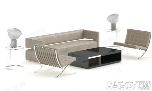 棕色金属支架沙发茶几组合 3d模型