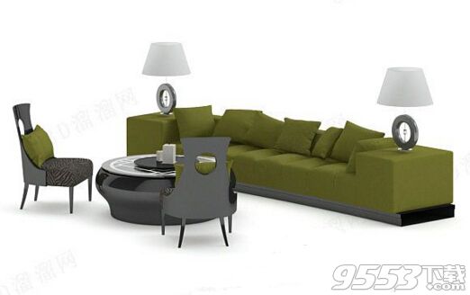 绿色实木沙发茶几组合 3d模型