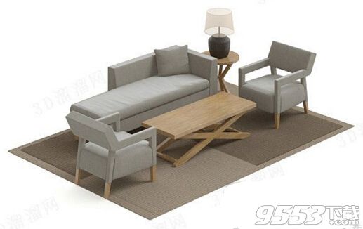 咖啡色实木沙发茶几组合 3d模型