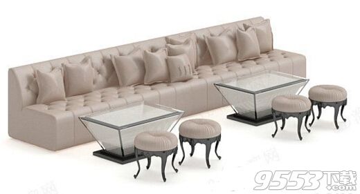 KTV粉色长条沙发茶几组合 3d模型