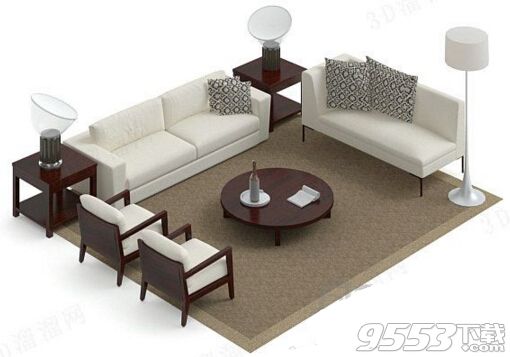 白色木质沙发茶几组合 3d模型