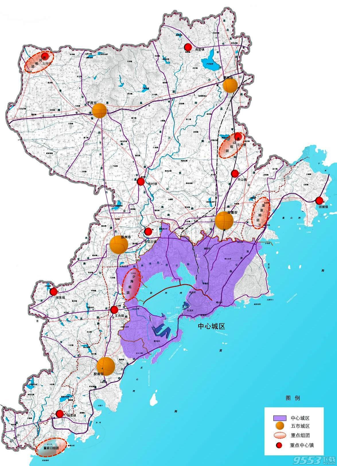 青岛旅游地图高清版|青岛市城市电子矢量地图