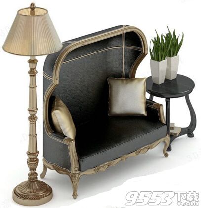 欧式黑色真皮沙发椅 3d模型
