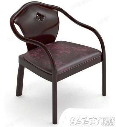 暗红色真皮坐垫椅子 3d模型
