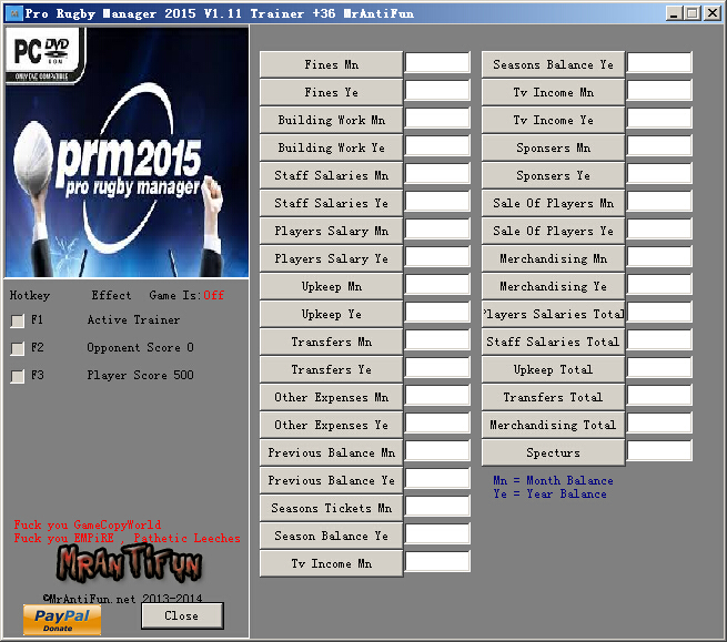 英式橄榄球经理2015修改器+36 MrAntiFun版