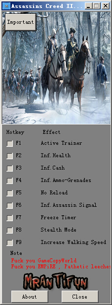 刺客信条3多功能修改器1.08  MrAntiFun版