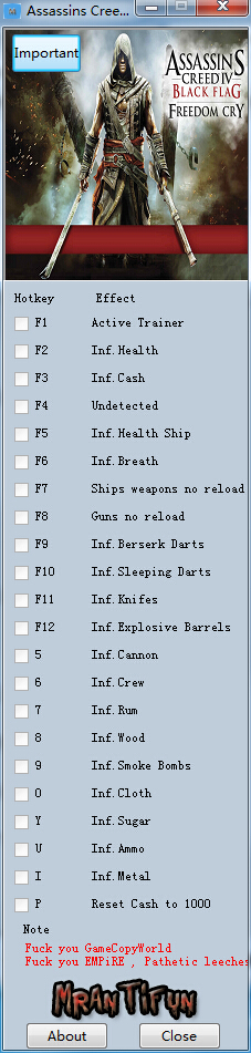 刺客信条4：自由呐喊修改器二十一项 v1.0 MrAntiFun版