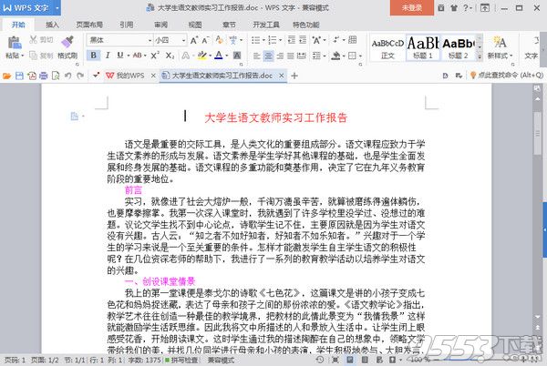 大学生语文老师实习工作报告doc格式