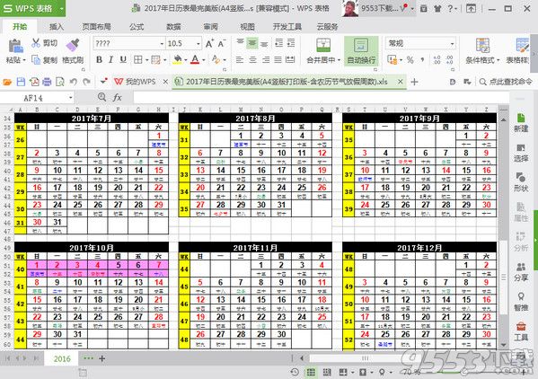 2017年日历表完美版