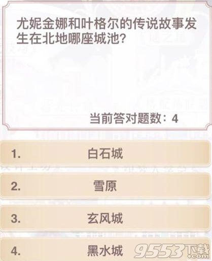 尤妮金娜和叶格尔的传说故事发生在北城哪座城池 奇迹暖暖知识问答