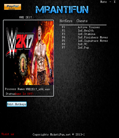 WWE2K17 v1.06六项修改器MrAntiFun版