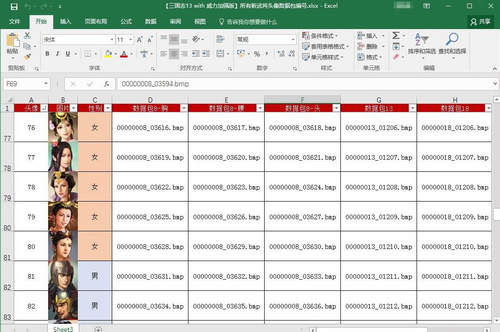 三国志13：威力加强版 全新武将头像数据包编号表