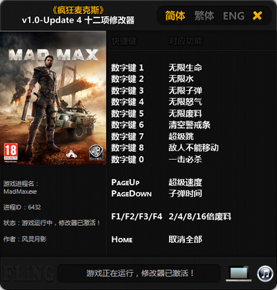 瘋狂的麥克斯 v1.0-Update4十二項(xiàng)修改器風(fēng)靈月影版