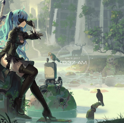 wallpaper engine 時(shí)鐘版2b小姐姐動(dòng)態(tài)壁紙