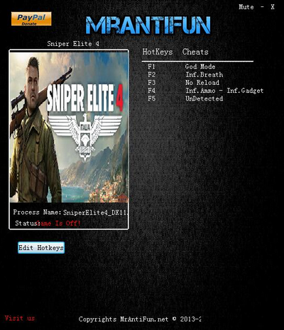 狙击精英4 v1.5.2六项修改器MrAntiFun版