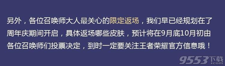 王者荣耀官方公布12款返场皮肤投票名单 周年庆玩家决定皮肤