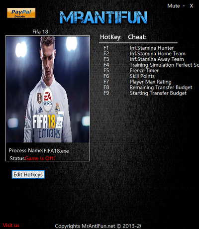 FIFA18 v1.0九项修改器MrAntiFun版