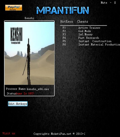 kenshi v0.97.60五项修改器[MrAntiFun]