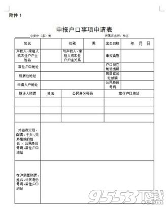 上海申报户口事项申请表