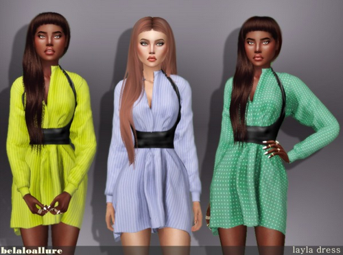 模拟人生4 laya女士半衬衣束腰连衣短裙MOD