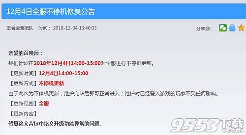 王者荣耀12月4日维护到几点 今天更新到几点结束
