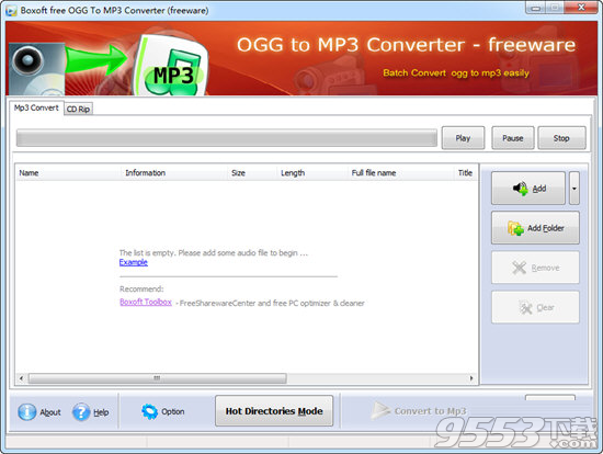 Boxoft OGG to MP3 Converter(OGG到MP3轉(zhuǎn)換器) v1.0免費(fèi)版