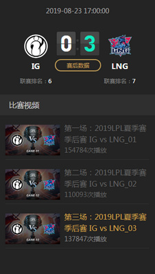 2019lpl夏季赛季后赛IG vs LNG比赛视频直播 8月23日IG vs LNG视频重播回放