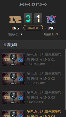 2019lpl夏季賽季后賽RNG vs LNG比賽視頻直播 8月25日RNG vs LNG視頻重播回放