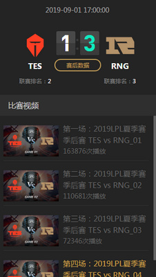 2019lpl夏季赛季后赛RNG vs TES比赛视频直播 9月1日RNG vs TES视频重播回放