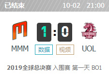 2019LOL全球總決賽入圍賽MMM vs UOL比賽視頻直播 10月2日MMM vs UOL視頻重播回放