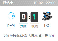 2019LOL全球總決賽入圍賽DFM vs ISG比賽視頻直播 10月2日DFM vs ISG視頻重播回放