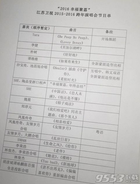 江苏卫视跨年节目单曝光  2015-2016荔枝台跨年节目单