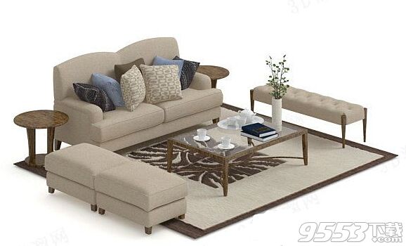 现代棕色沙发茶几组合 3d模型