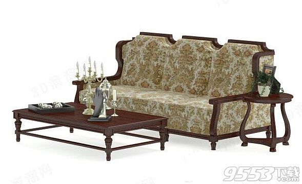 混色欧式沙发茶几组合 3d模型