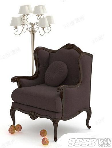 欧式紫色固定腿靠椅 3d模型
