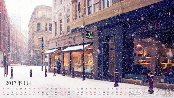 2017年1月份唯美冬季日历桌面壁纸高清版