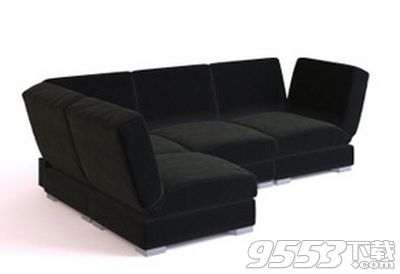 黑色布艺转角沙发组合3d模型