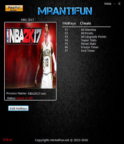 NBA 2K17 v1.06七项修改器MrAntiFun版