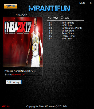 NBA2K17 v1.6七项修改器[MrAntiFun]