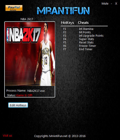 NBA2K17 v1.06七项修改器[MrAntiFun]