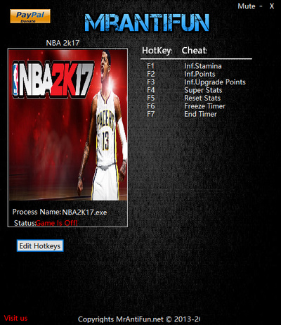 NBA2K17 v1.09七项修改器[MrAntiFun]