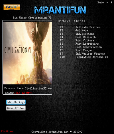 文明6 v1.0.0.167十二项修改器MrAntiFun版
