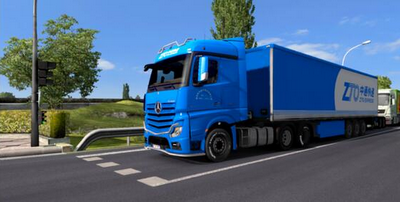欧洲卡车模拟2 v1.28超写实中通快递卡车modv1.0