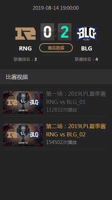 2019lpl夏季赛RNG vs BLG比赛视频直播 8月14日RNG vs BLG视频重播回放
