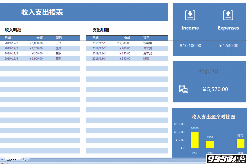 Excel收入支出自动计算表